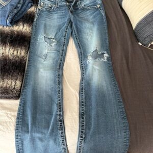 Miss Me Blue Distressed Flare Jeans